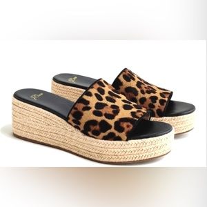 NWT . J crew Leopard print calf hair slide espadrille. Size 8